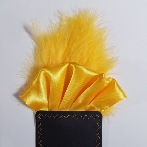 New - Yellow-Gold Satin Ruffle & Feather Pocket Square Insert - Picture 6 of 7
